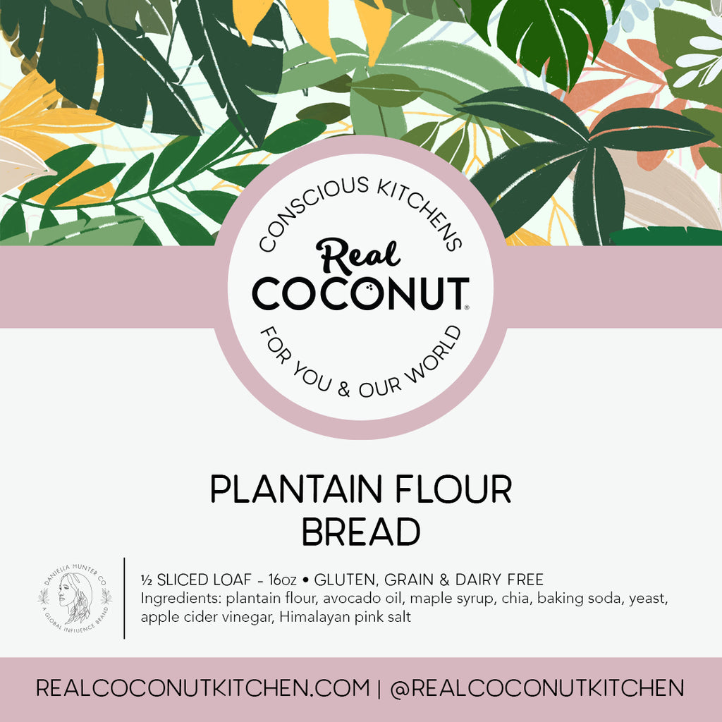 Plantain Flour Bread - Half Loaf. A staple to keep in your freezer, perfect for avocado toast, or served with our almond butter and honey.